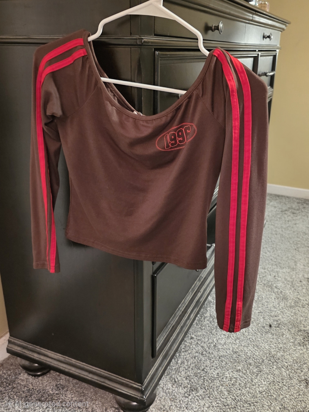 refuge Brown Long-Sleeve Crop Top with Pink Stripe Accents